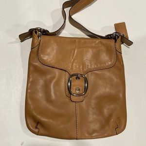Coach Bleecker Tan Leather Large Buckle Duffle Crossbody Shoulder Bag Purse